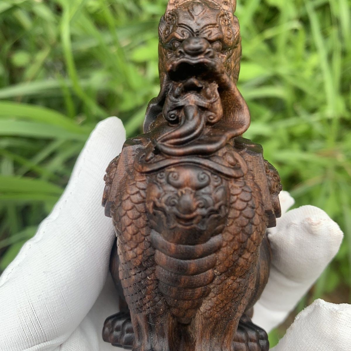 Wood Carved Qilin Statue Agarwood Handheld Ornament Lucky Collectible