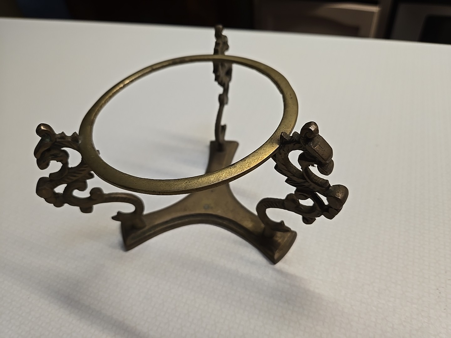 Vintage Brass 3 Dragon Sphere Stand With Hand Painted Black Wooden Ball RARE