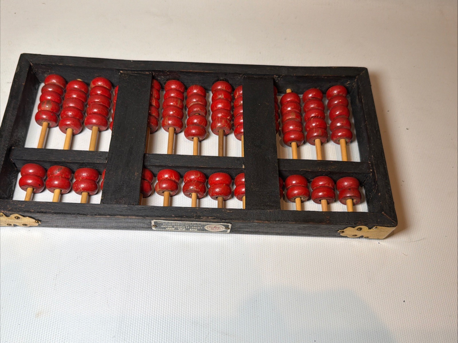 Antique Chinese Abacus Adding Calculator Wood Brass 13 Rows 91 Bead Lotus-Flower
