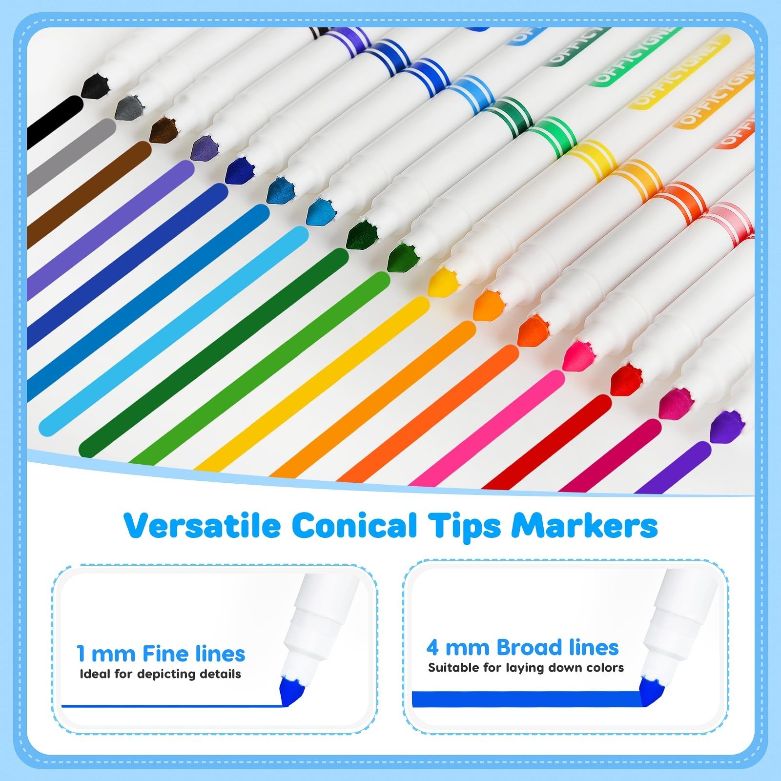 192 Washable Markers Set – 16 Assorted Colors, Conical Tip, Fine & Broad Lines,