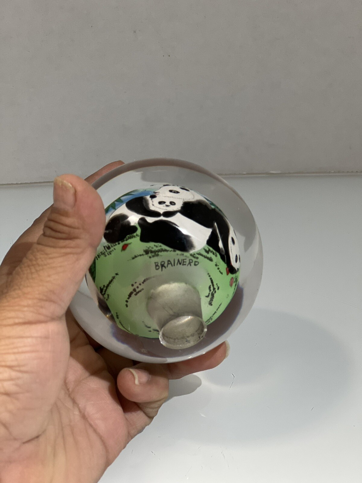 Panda Bear Family Crystal Globe, Hand Painted