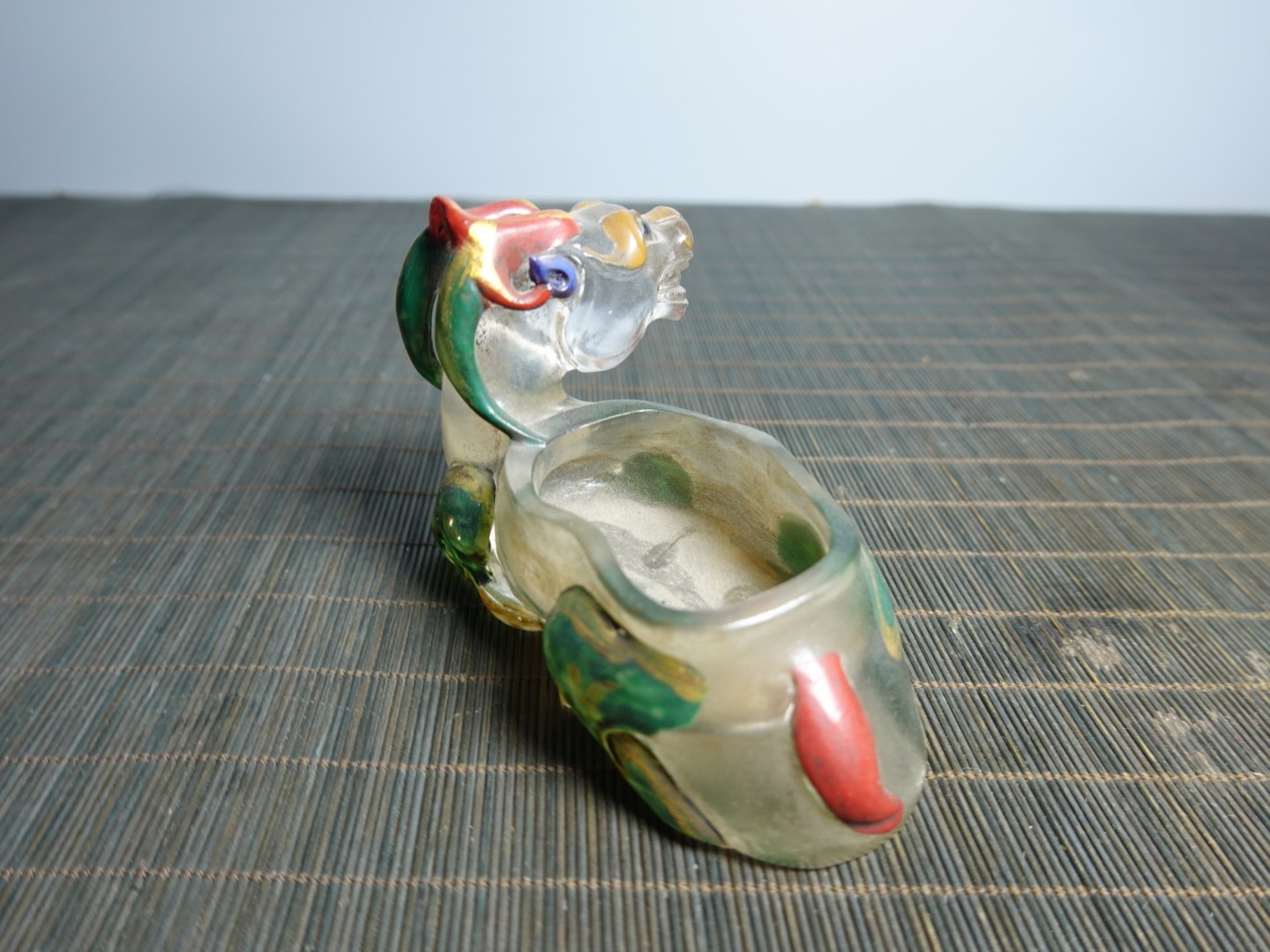 4.3″ Collect China Coloured Glaze Painted Beast Supporting A Basin Brush Washer