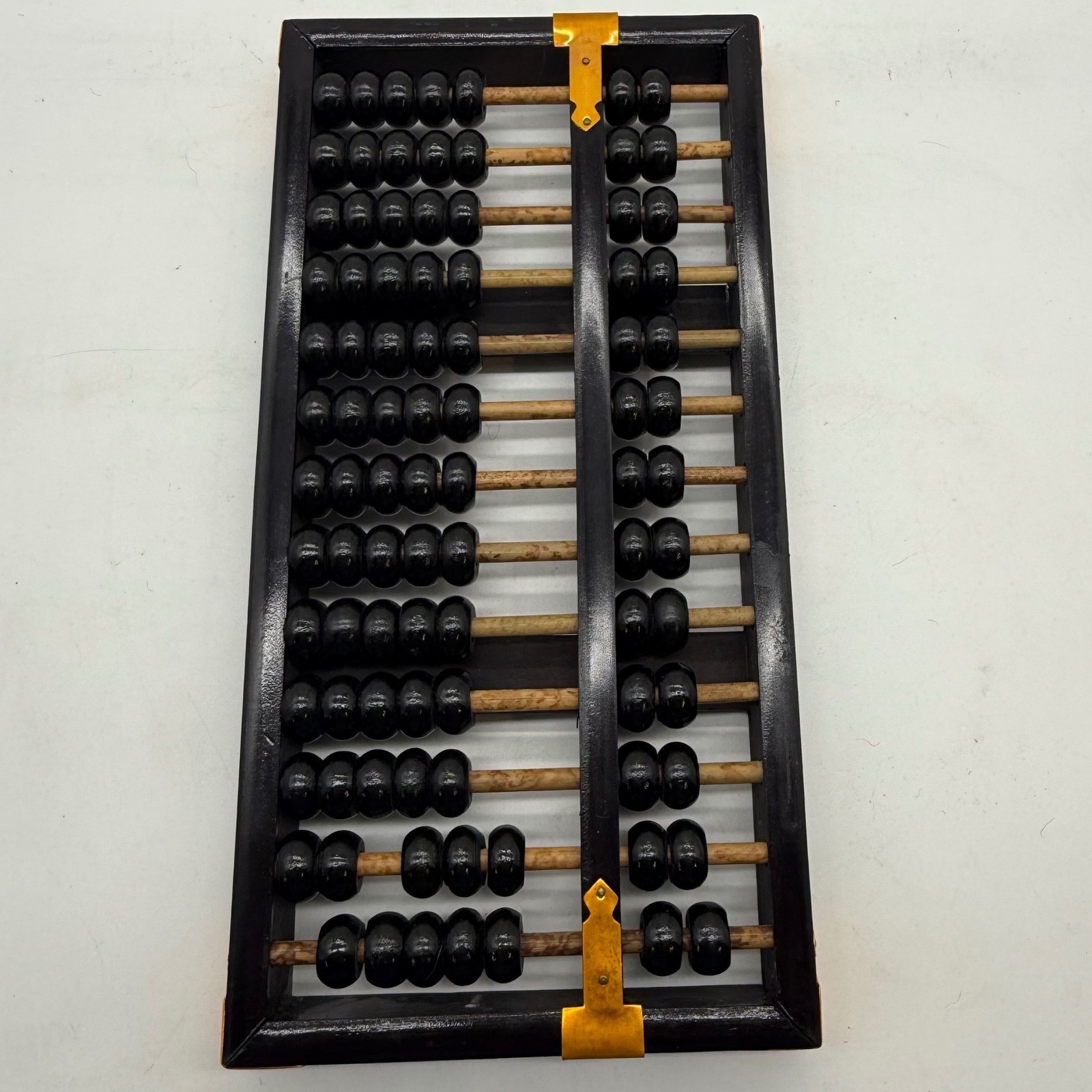 Lotus Flower Brand Vintage Chinese Wood Abacus Brass Accents Black 13 Column