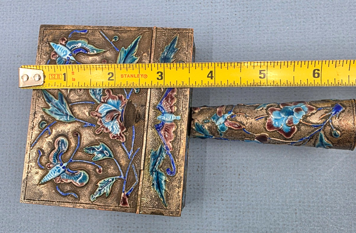 VTG Home Decor Ashtray Chinese Enamel Cloisonne Brass Butterfly Silent Butler