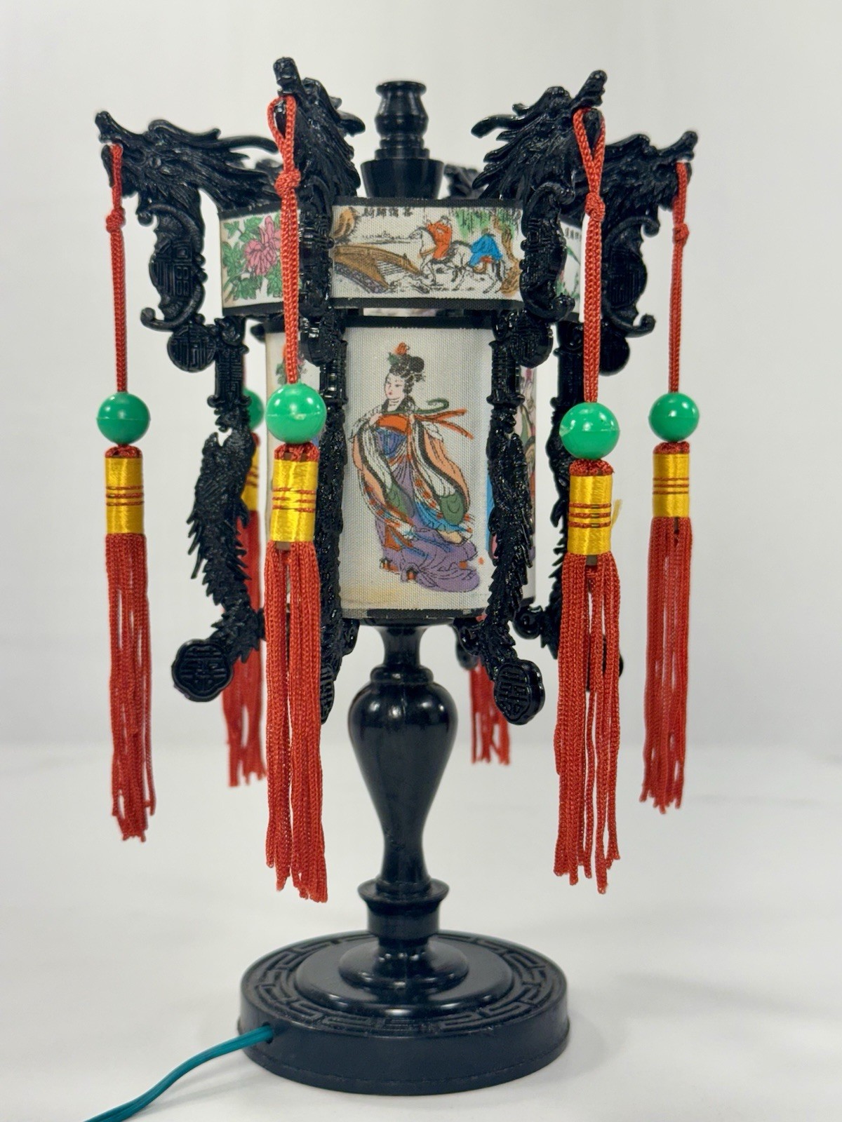 Vintage Chinese Dragon Lantern Table Lamp Light Asian Decor Red Tassels w Box