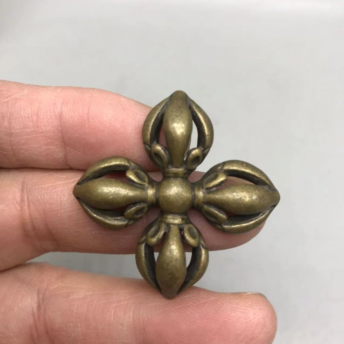 Tibetan Lima Copper Double Sided Openwork Dorje Spiritual Meditation Amulet