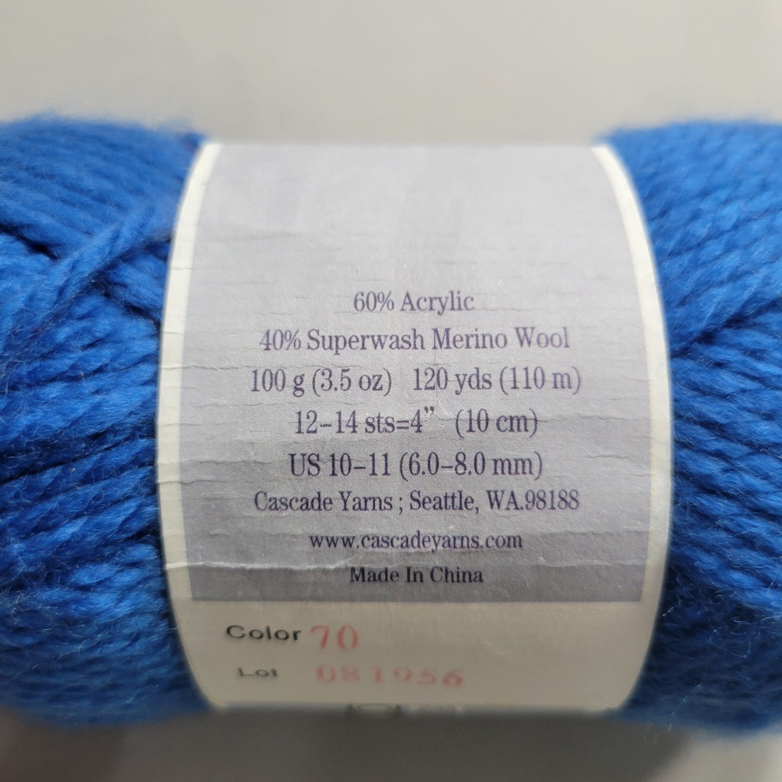 Cascade Pacific Chunky Yarn 60% Acrylic 40% Merino Wool Skein 3.5oz