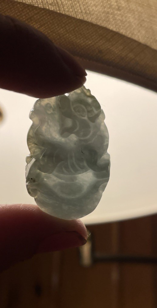 Pair Nephrite Jade Pendants Qilin & Foo Dog Ancient Style Carved Translucent MCM