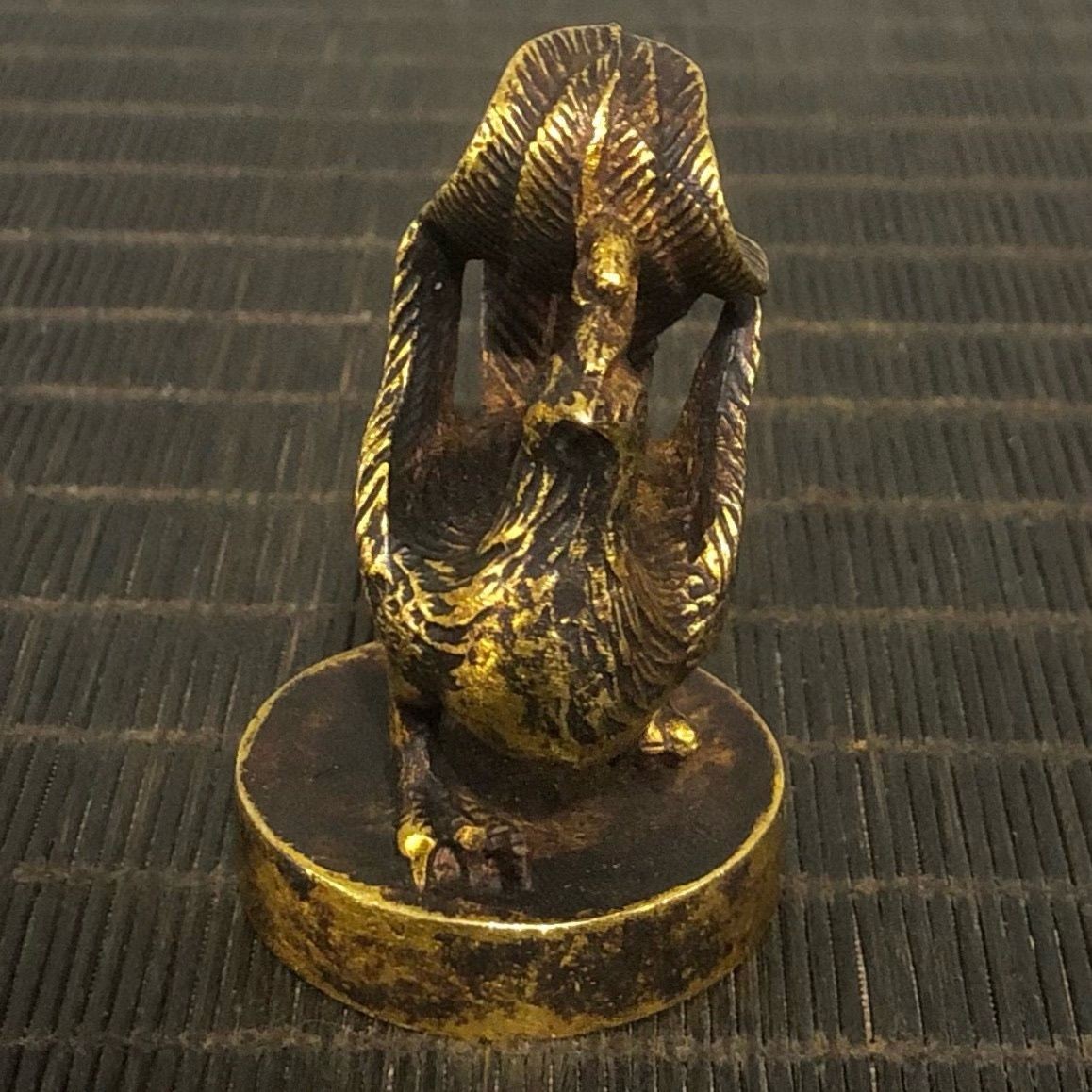 Solid Phoenix Statue Vintage Patina Metal Ornament Antique Style Desk Decor