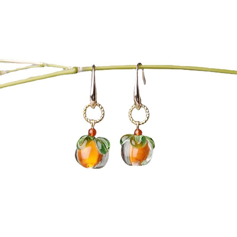 China Agate/Coloured Glaze Gild Persimmon Tibetan Style Fashion Earbob Earrings