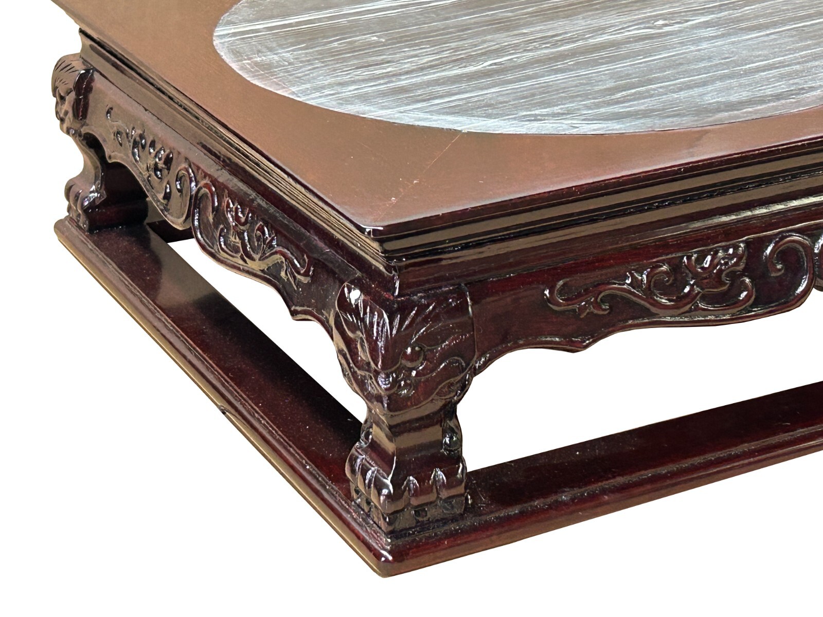14.5″ Chinese Brown Wood Square Stone Top Vase Stand Display Riser ws3889