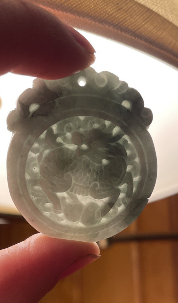 Pair Nephrite Jade Pendants Qilin & Foo Dog Ancient Style Carved Translucent MCM