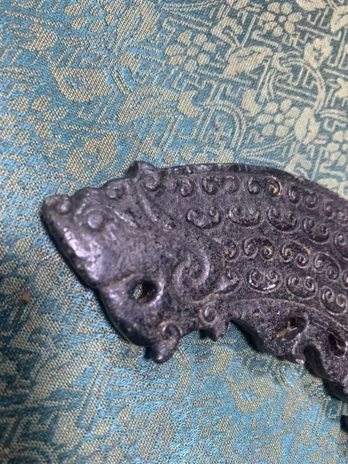 Large Chinese Old Black Jade Hand Carved *Han 2Dragons* 2Faces Huang Plaque