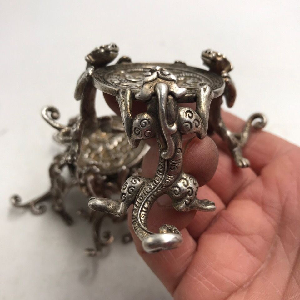 Collect Antique China Silver gemstone Bracelet GemJewelry Bracelet jade statue