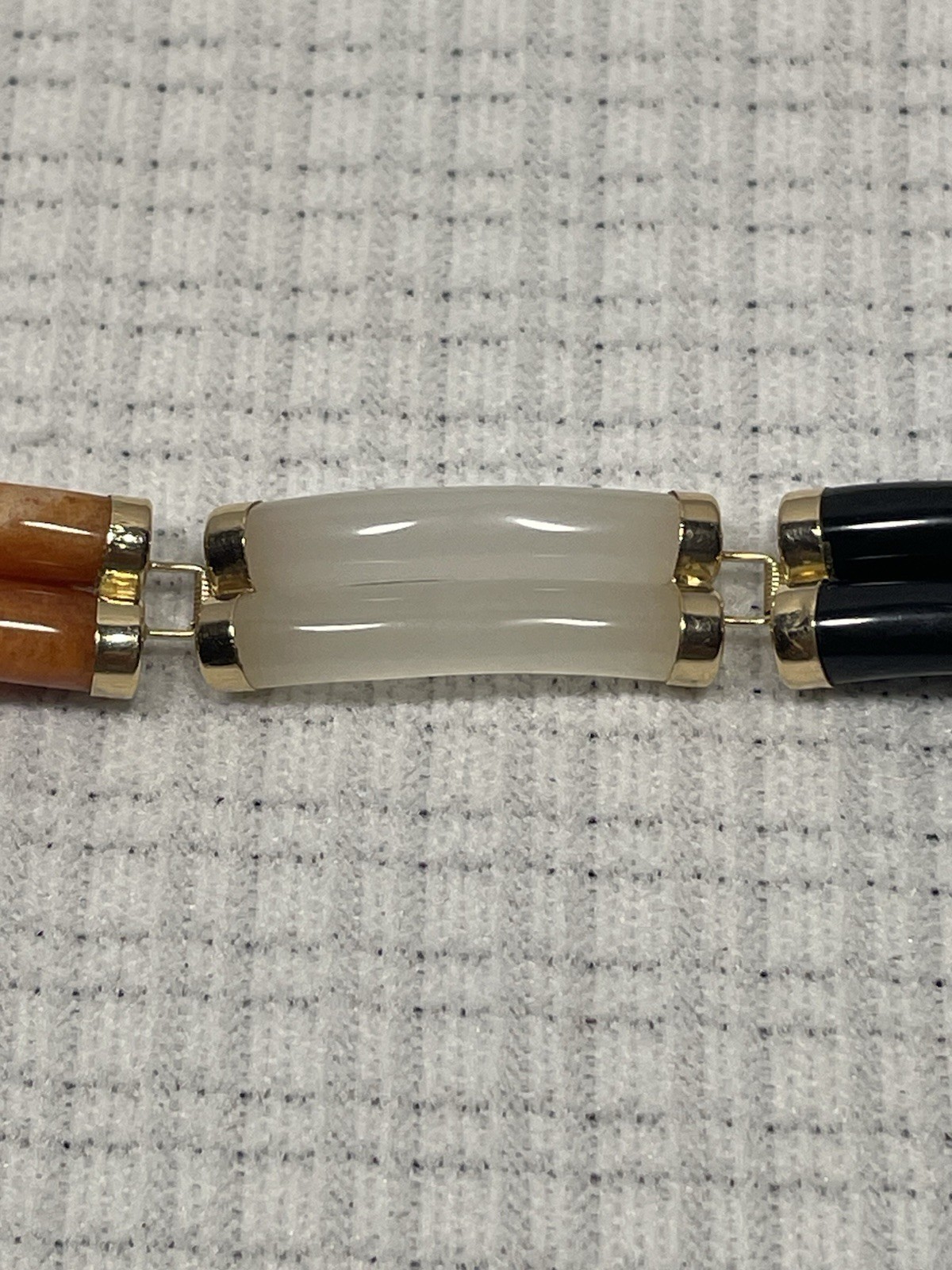Vintage Chinese 14k Gold Link w/Multicolor Jade Double Segment Bracelet 7″