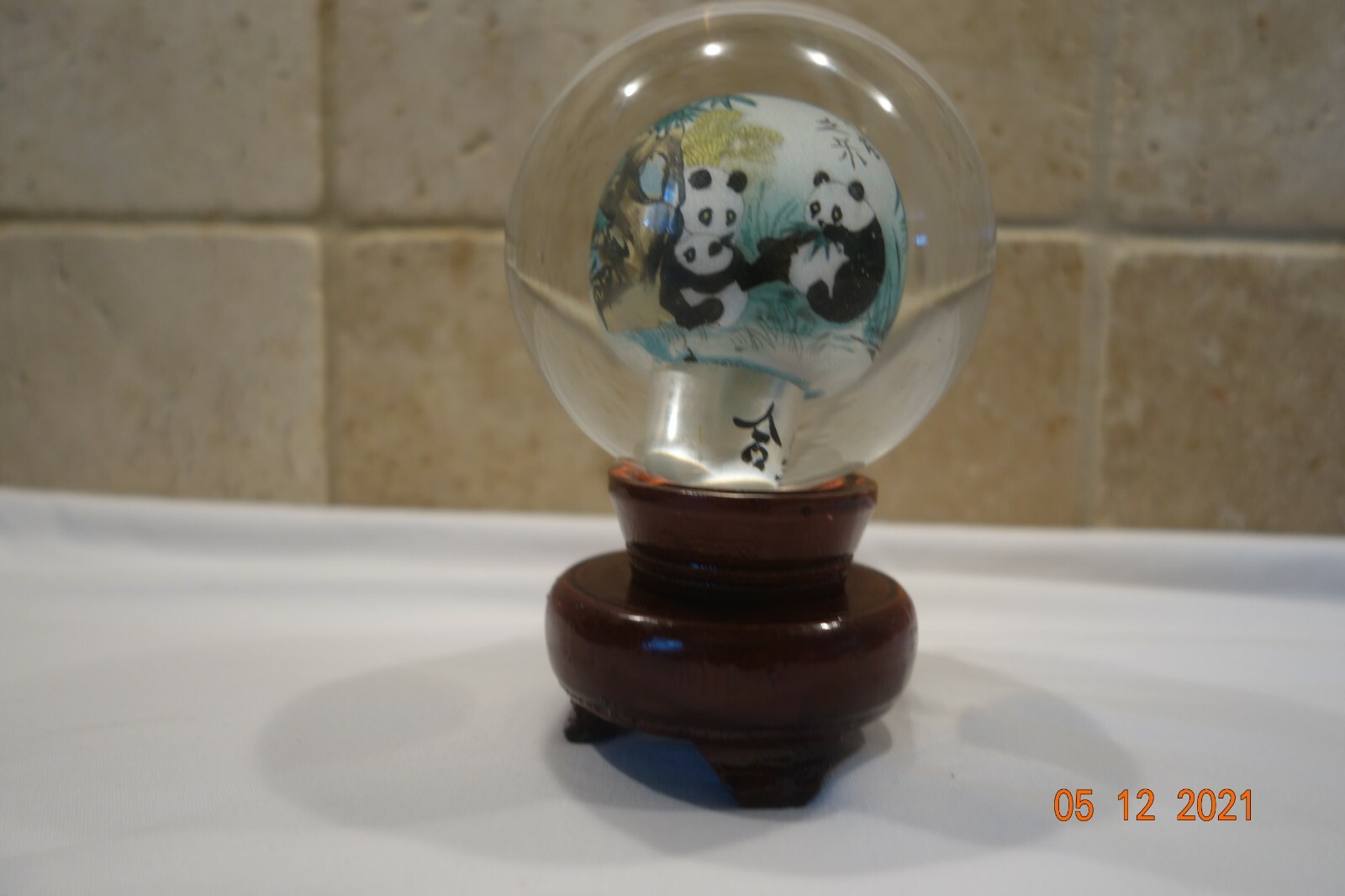 Panda Bear Family Crystal Globe, Hand Painted, 3.18″X3.18″