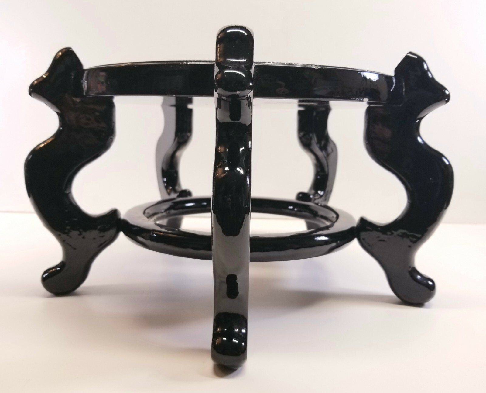 Vintage Large Chinese Black Lacquer Wood Stand 9.5″ Diam For Urn Plant Fish Bowl