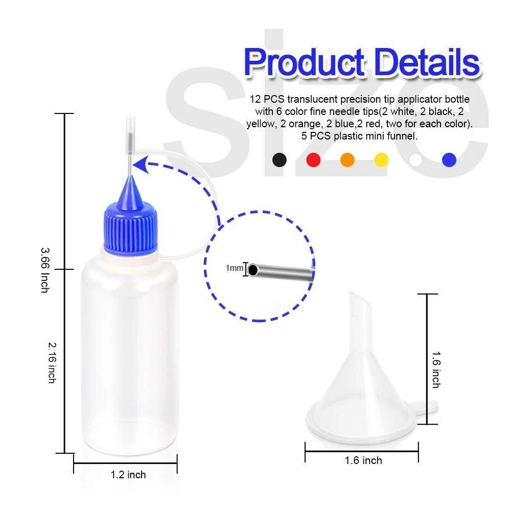 YGDZ 12Pcs Precision Tip Applicator Bottles, 30Ml Needle Tip Squeeze Glue Bottle
