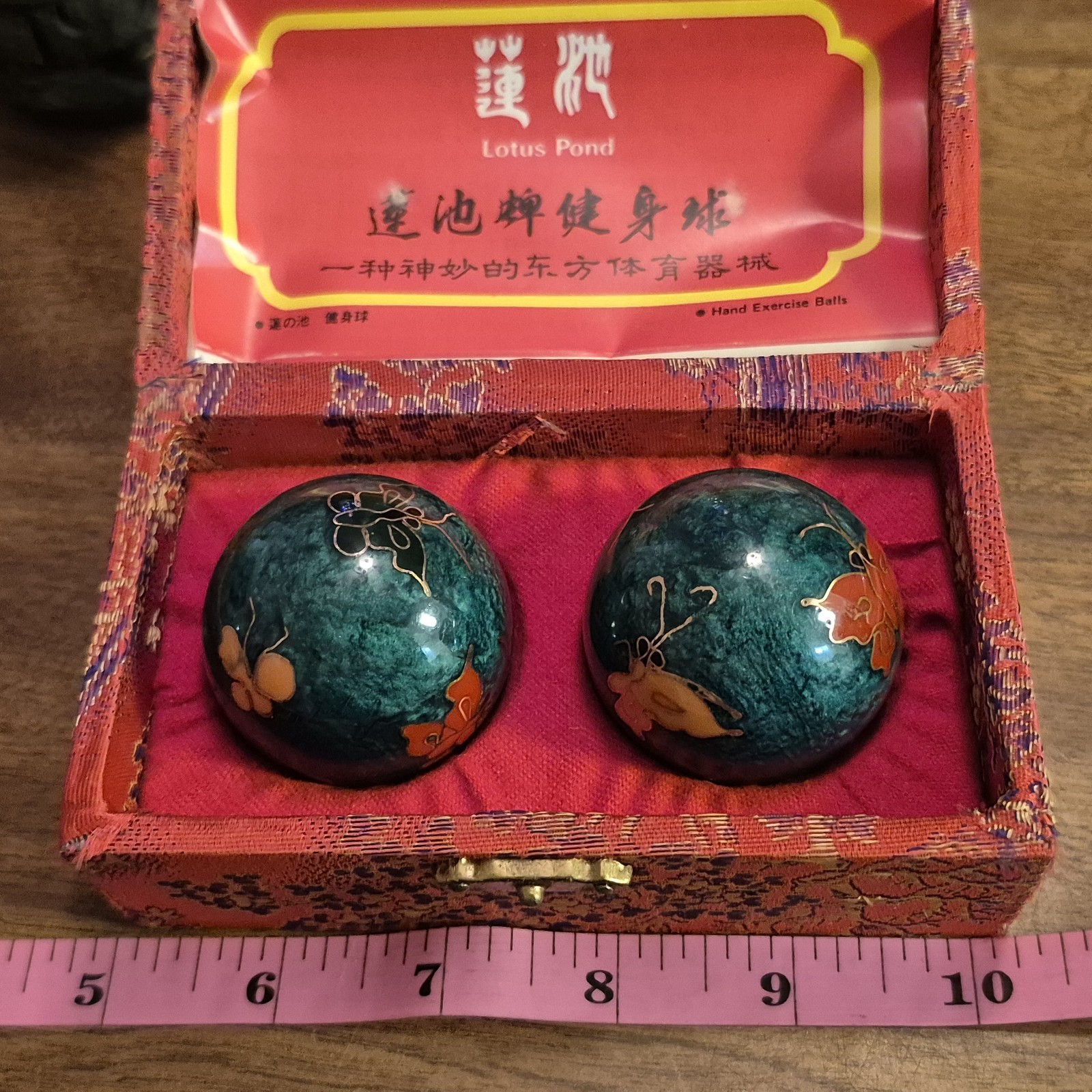 Chinese Shouxing Baoding Balls ~ Vintage ~ Enamel Butterflies ~Original Brochure