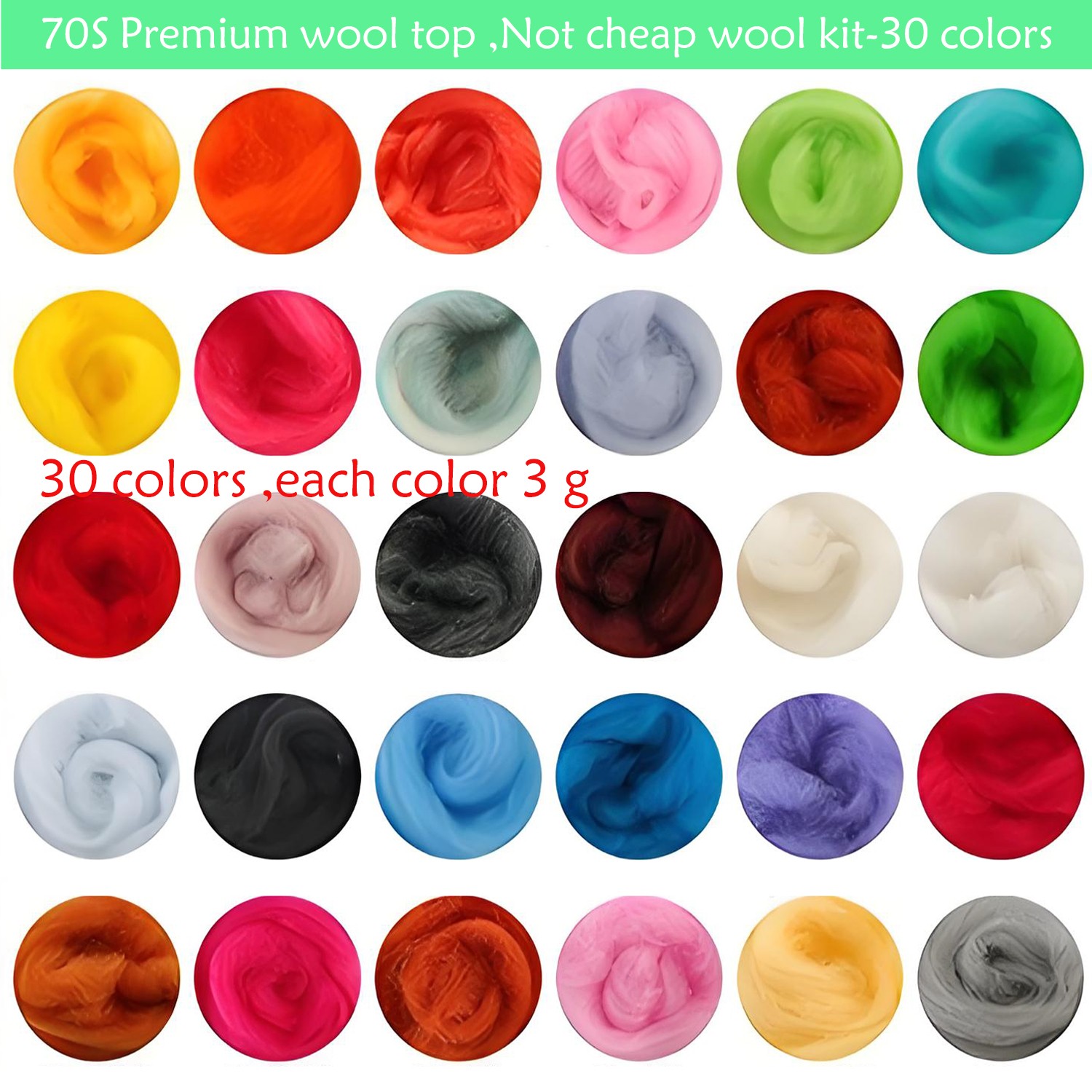 Needle Wool Felting Tools Kit Colorful Wool Roving (5g/Color) Set for Beginners