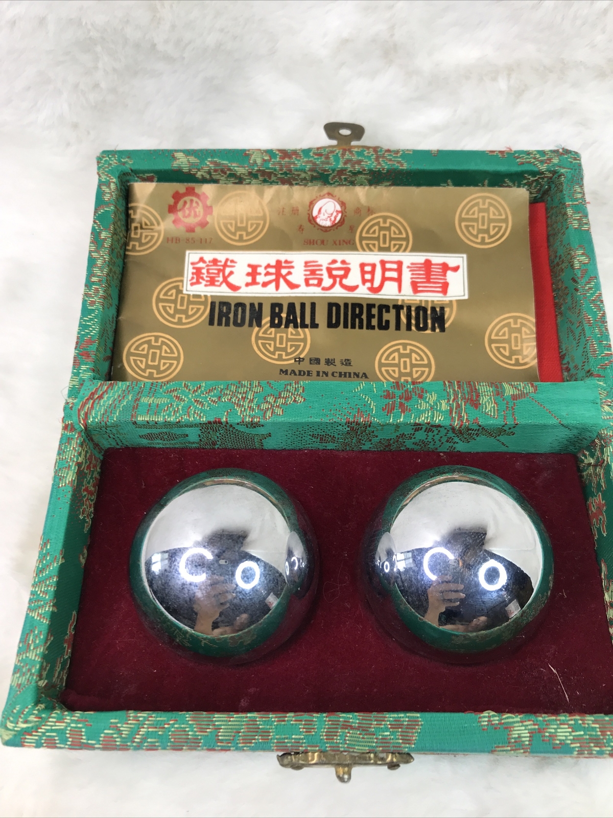 Vintage Pair SHOUXING Iron Silver Chinese Medicine Stress Release Balls