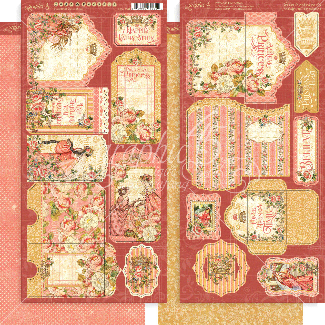 GRAPHIC 45 PRINCESS COMPLETE COLLECTION ~ PRECIOUS PINKS CROWNS GOLD