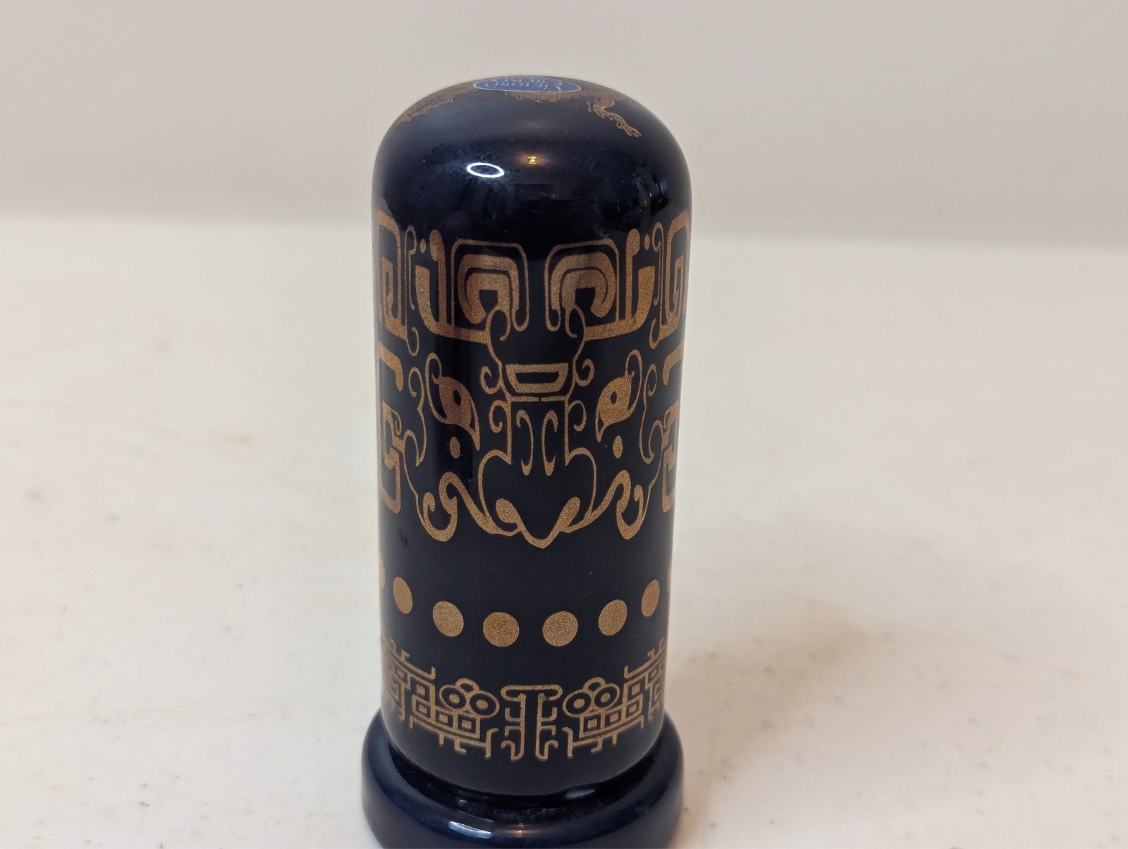 Toothpick Holder Porcelain Chinese Asian Blue Gold White 2 Piece