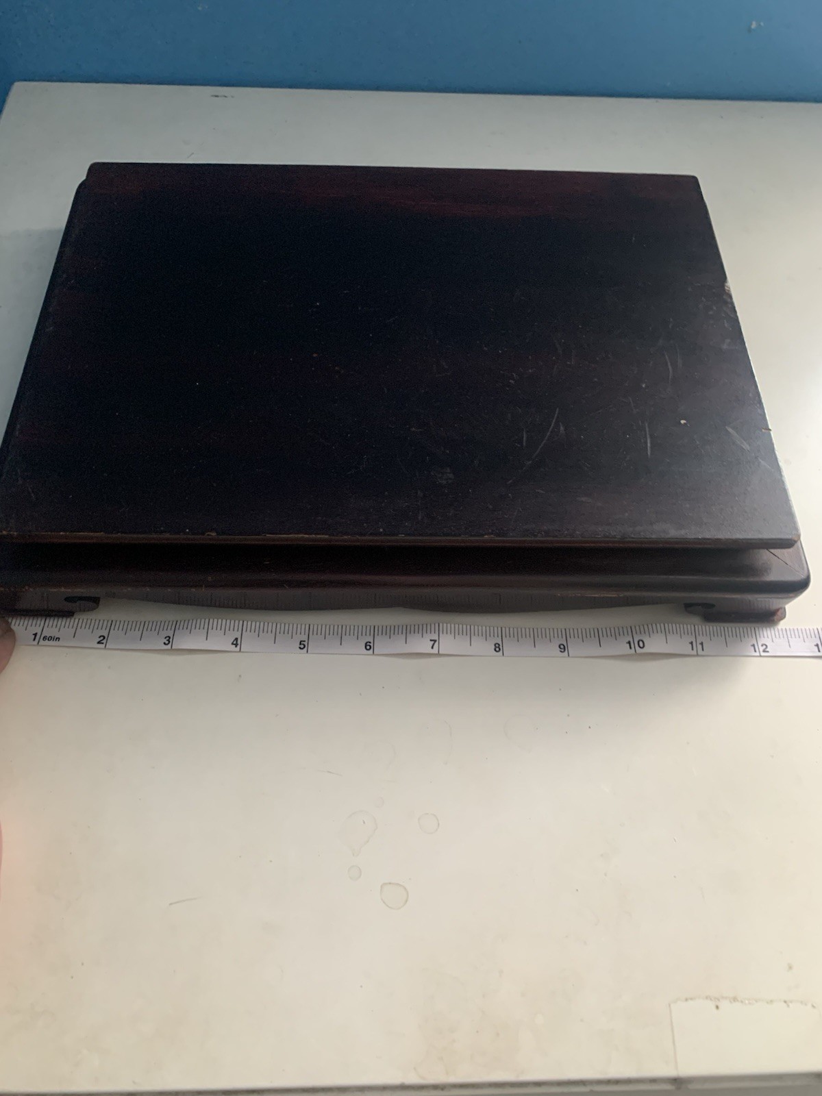 Vintage Asian Chinese Dark Wood Carved Display Vase Stand Rectangle 9″