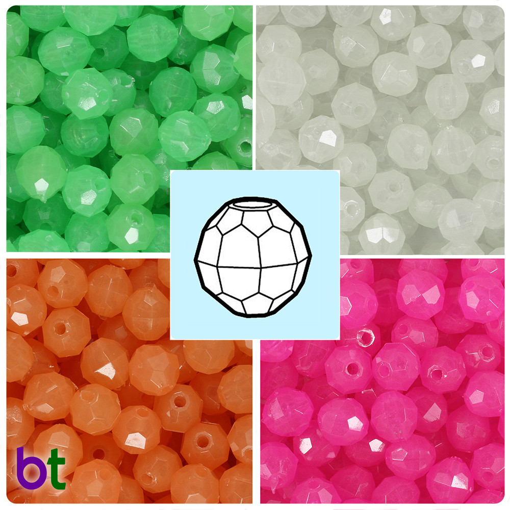 BeadTin Glow 10mm Faceted Round Plastic Craft Beads (225pcs) – Color choice
