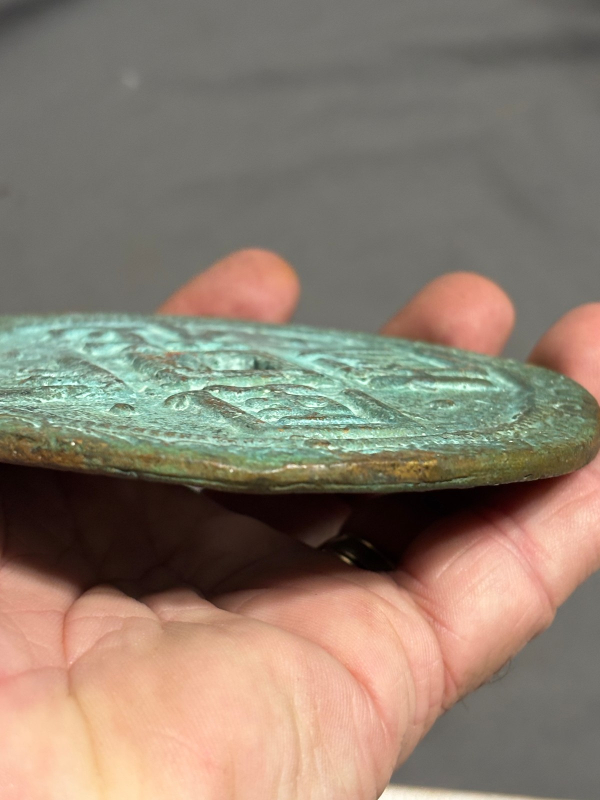 Ancient China Chinese BRONZE Large 4.5″ 316g CASH COIN 115mm WEDDING TOKEN ?
