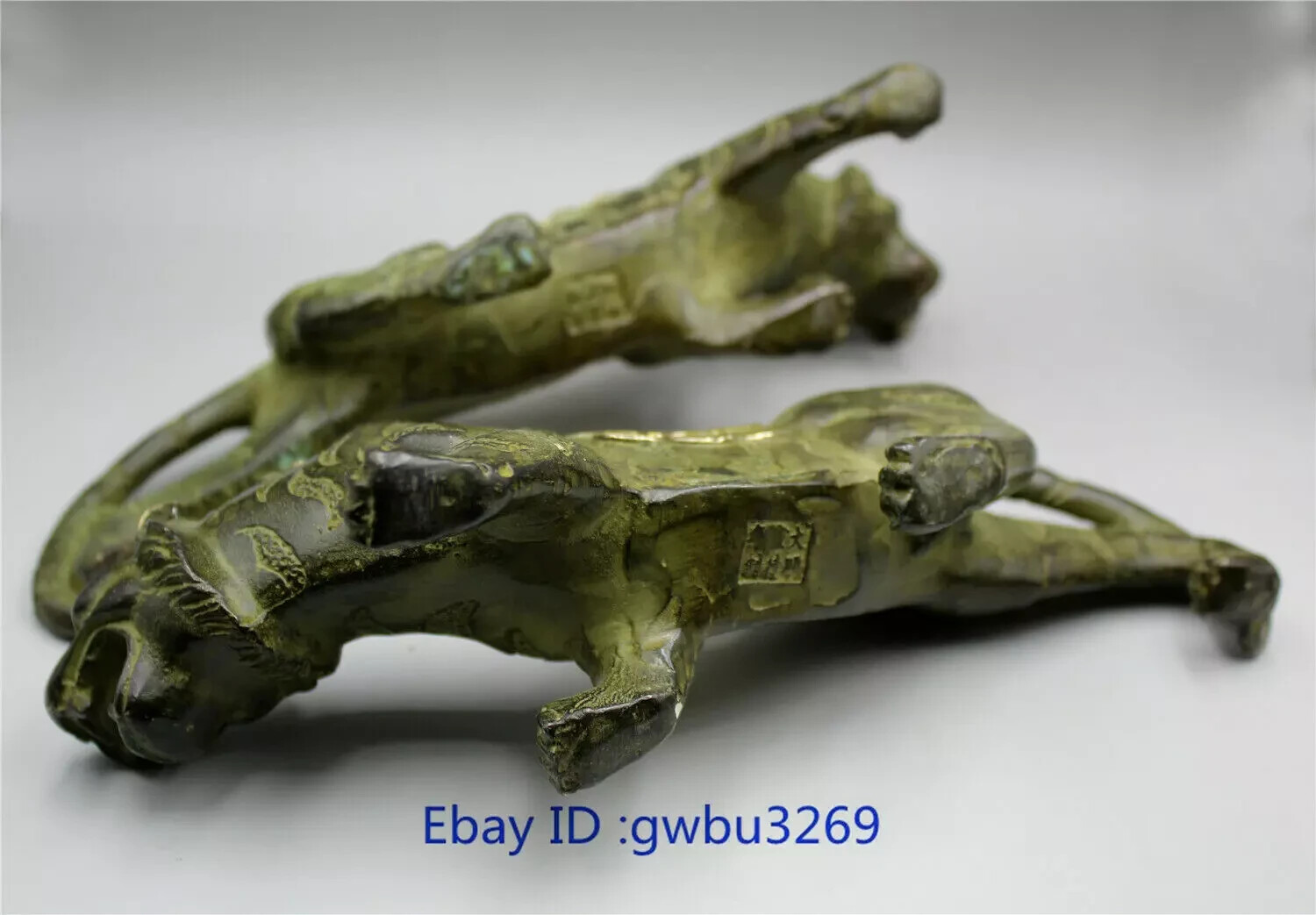 Fengshui A pair Delicate Chinese Bronze Gilded handwork Money Tiger Statue