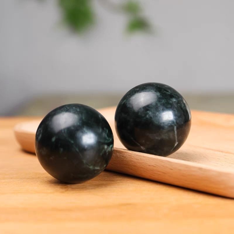 Natural Jade Medicinal Stone Hand Exercise Balls 4cm Pair Massage Wellness