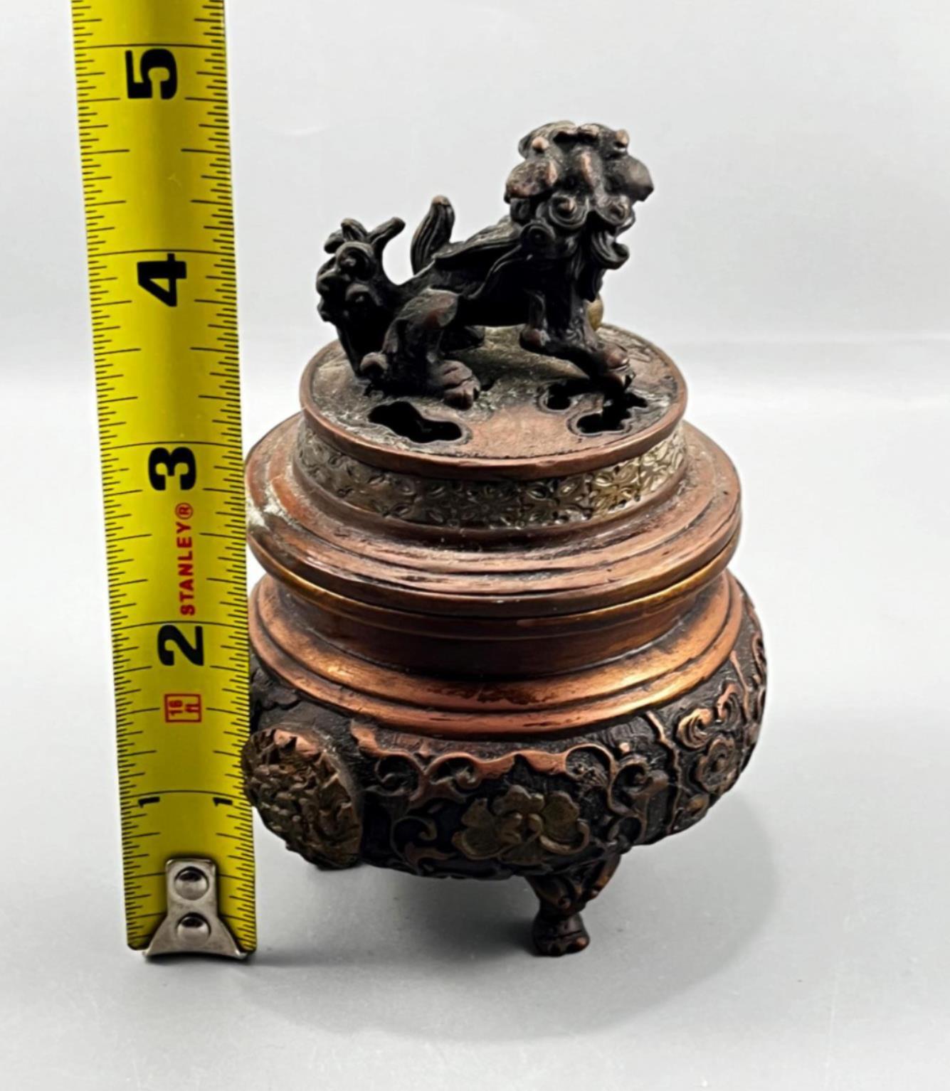 Antique Chinese Metal Bronze Brass Foo Dog Lion Ornate Incense Burner