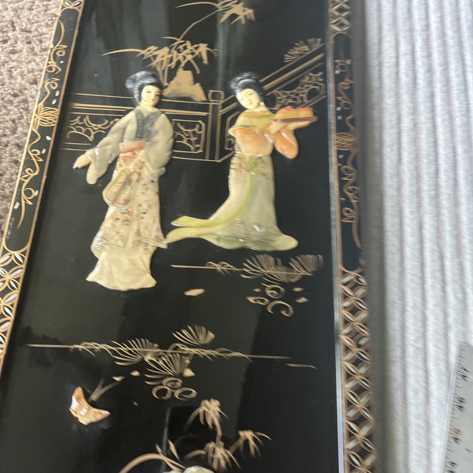 4 Asian/Oriental Hanging Wall Panels Mother Of Pearl Black Lacquer 36”X12” (READ