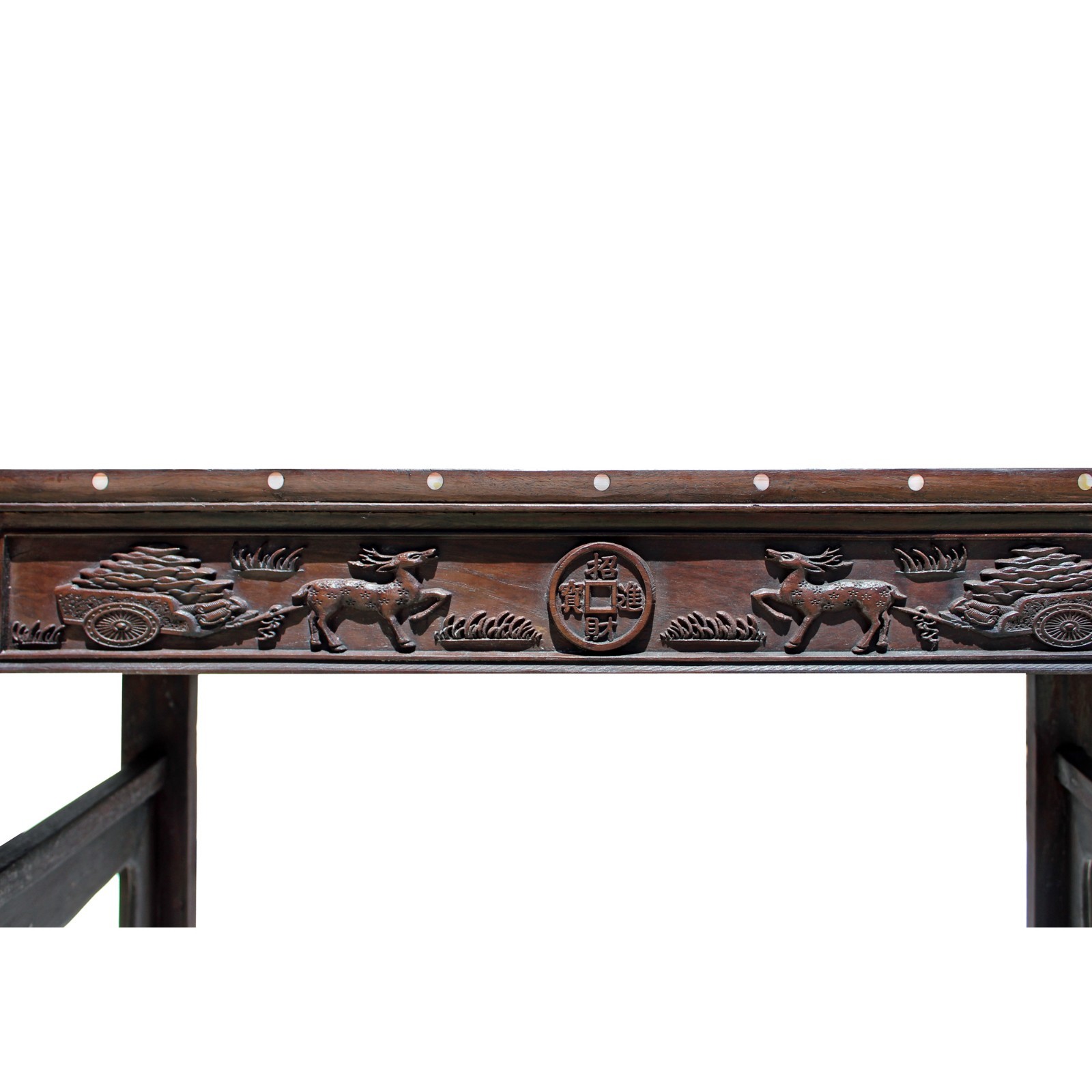 Chinese Brown Huali Rosewood Scroll Inlay Deer Fortune Motif Altar Table cs4227