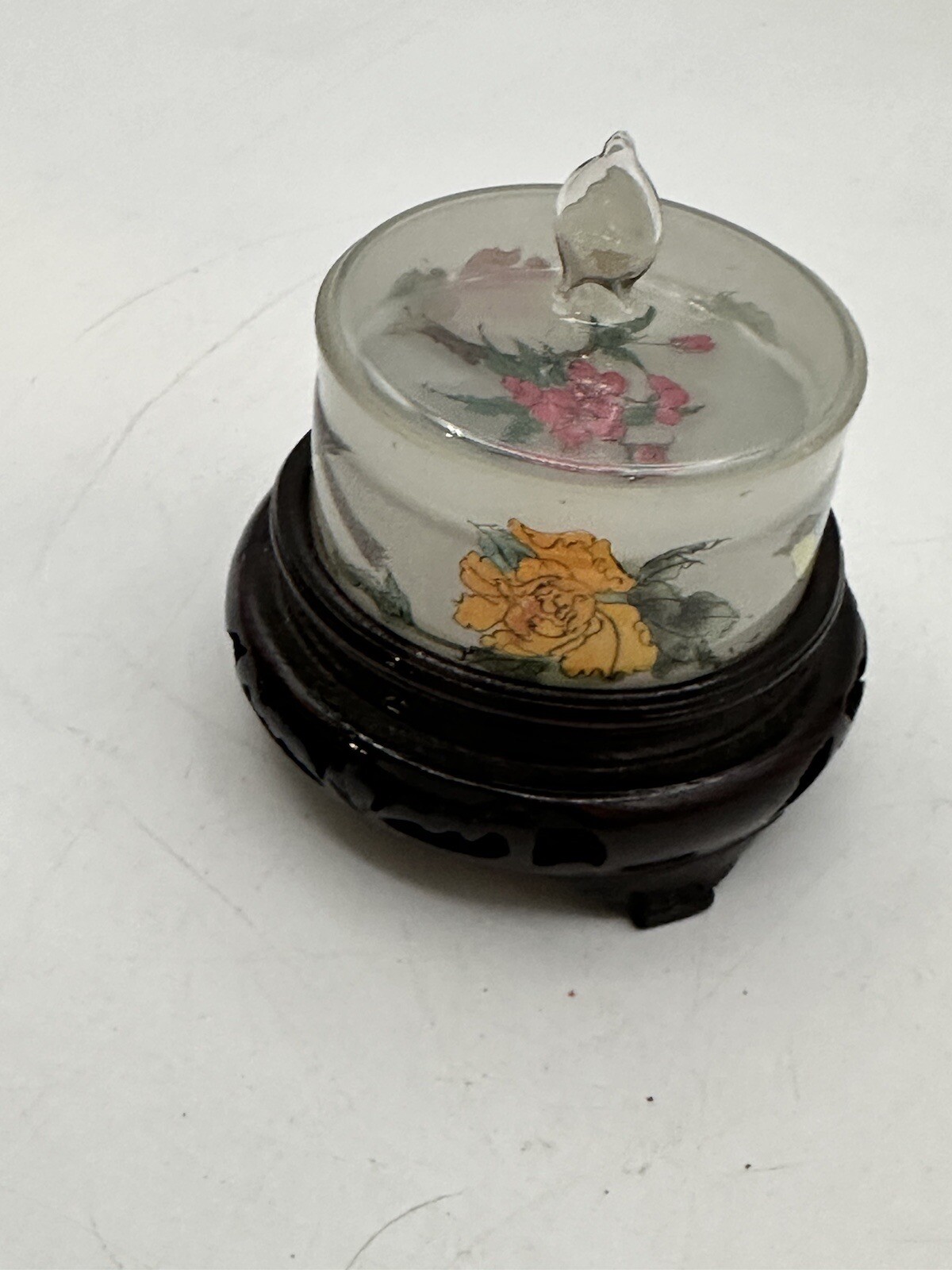 Asian Reverse Painted Frosted Glass With Hand Blown Top Seal