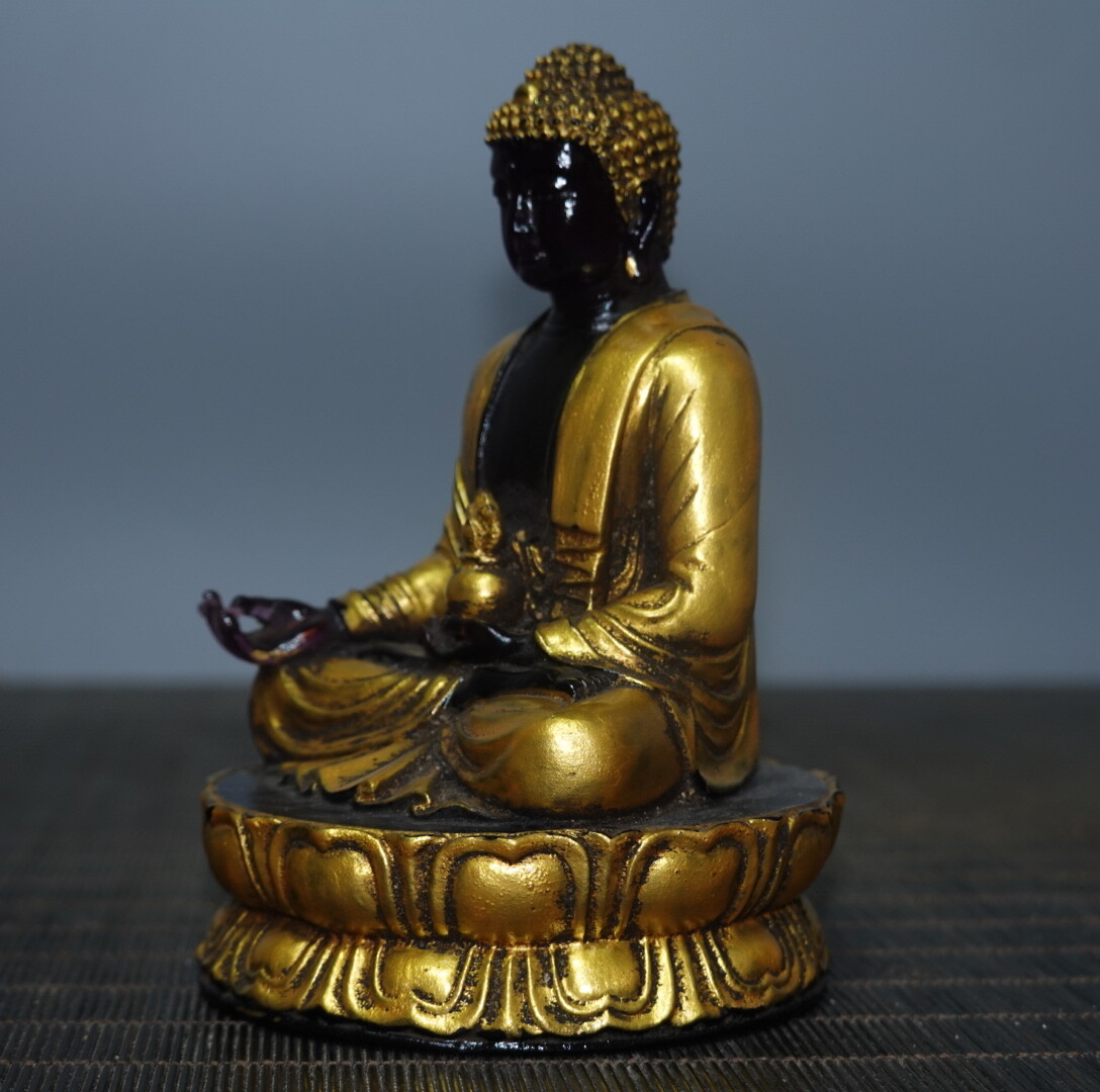 4.7″ Collect China Coloured Glaze Paintings Gild Buddhism Medicine Buddha Statue