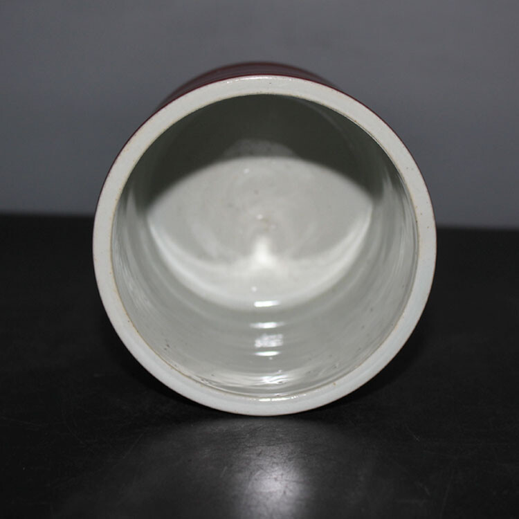 3.9″ China Single Colour Glaze Porcelain Cowpea Red Fambe Bamboo Joint Brush Pot