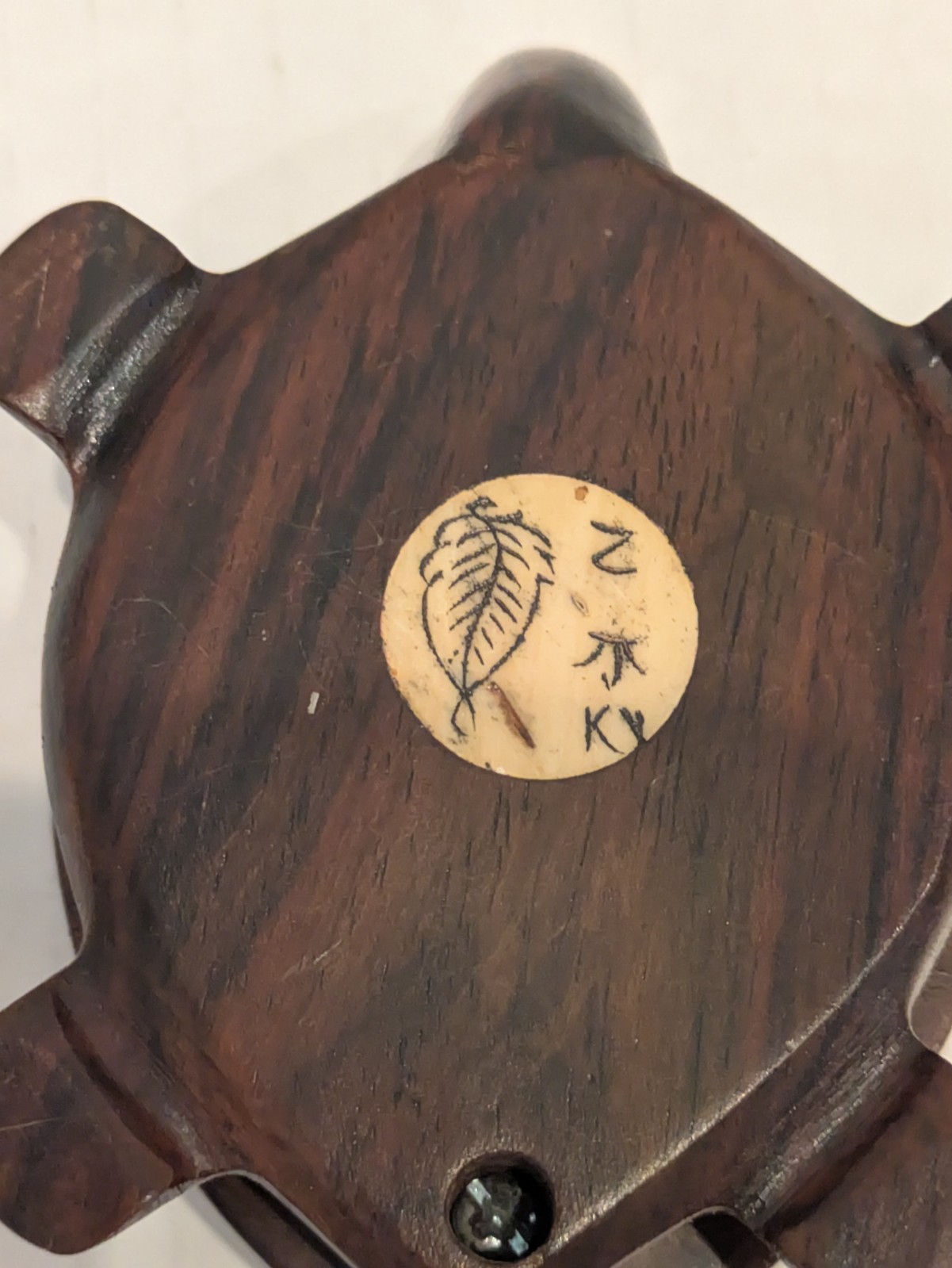 Vintage Carved Wood Turtle with Inlaid Chinese Zodiac Signs Opens to Compass