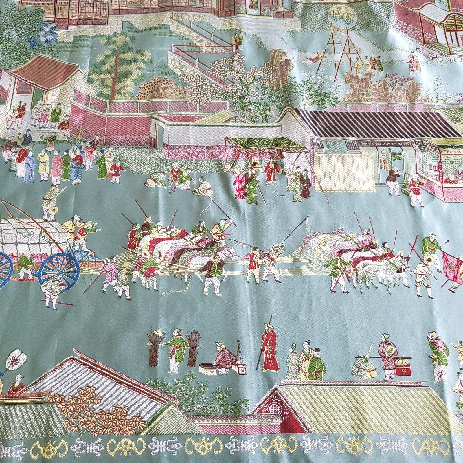 Vintage Gorgeous “Brocaded Flowers” Chinese Silk Tapestry Tablecloth 80″x54″