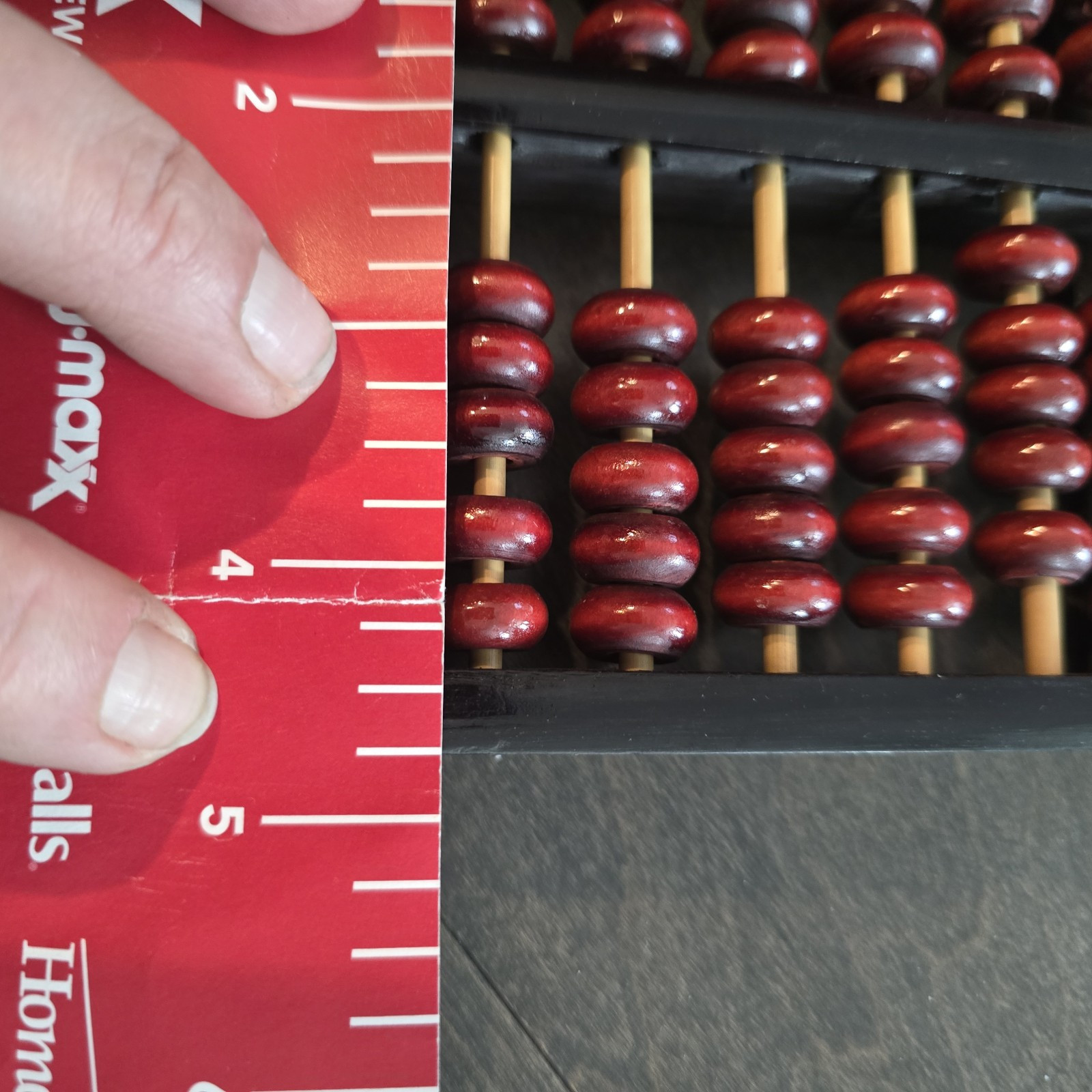 Original Vintage Chinese Wood Abacus Brass Book 13 Rows 91 Beads Huanghuali Rose