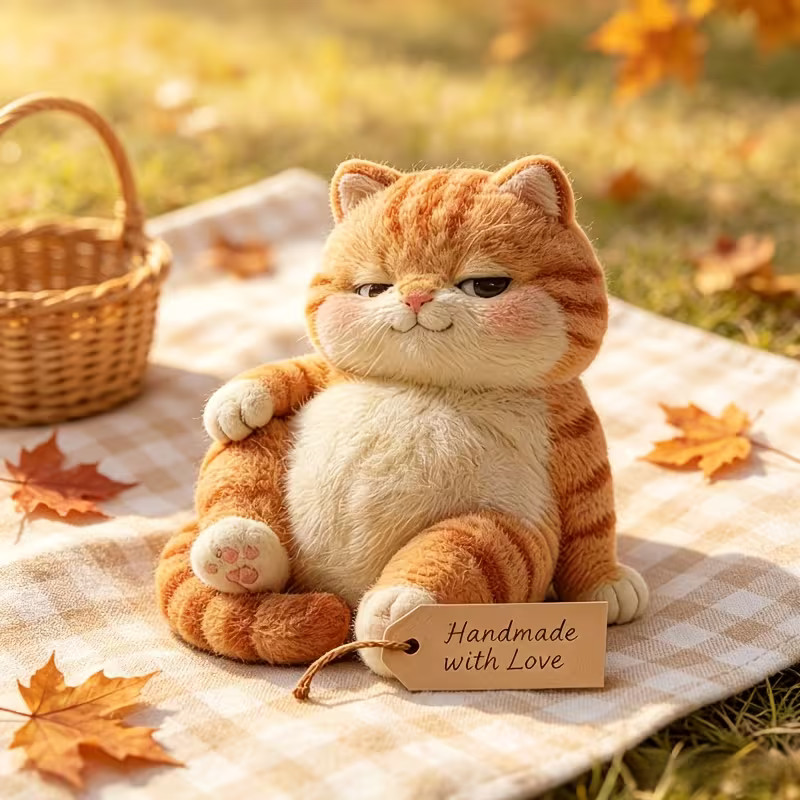 DIY Wool Felting Kit Red Tabby Cat Figurine, Handcrafted Craft Gift for Hobbies