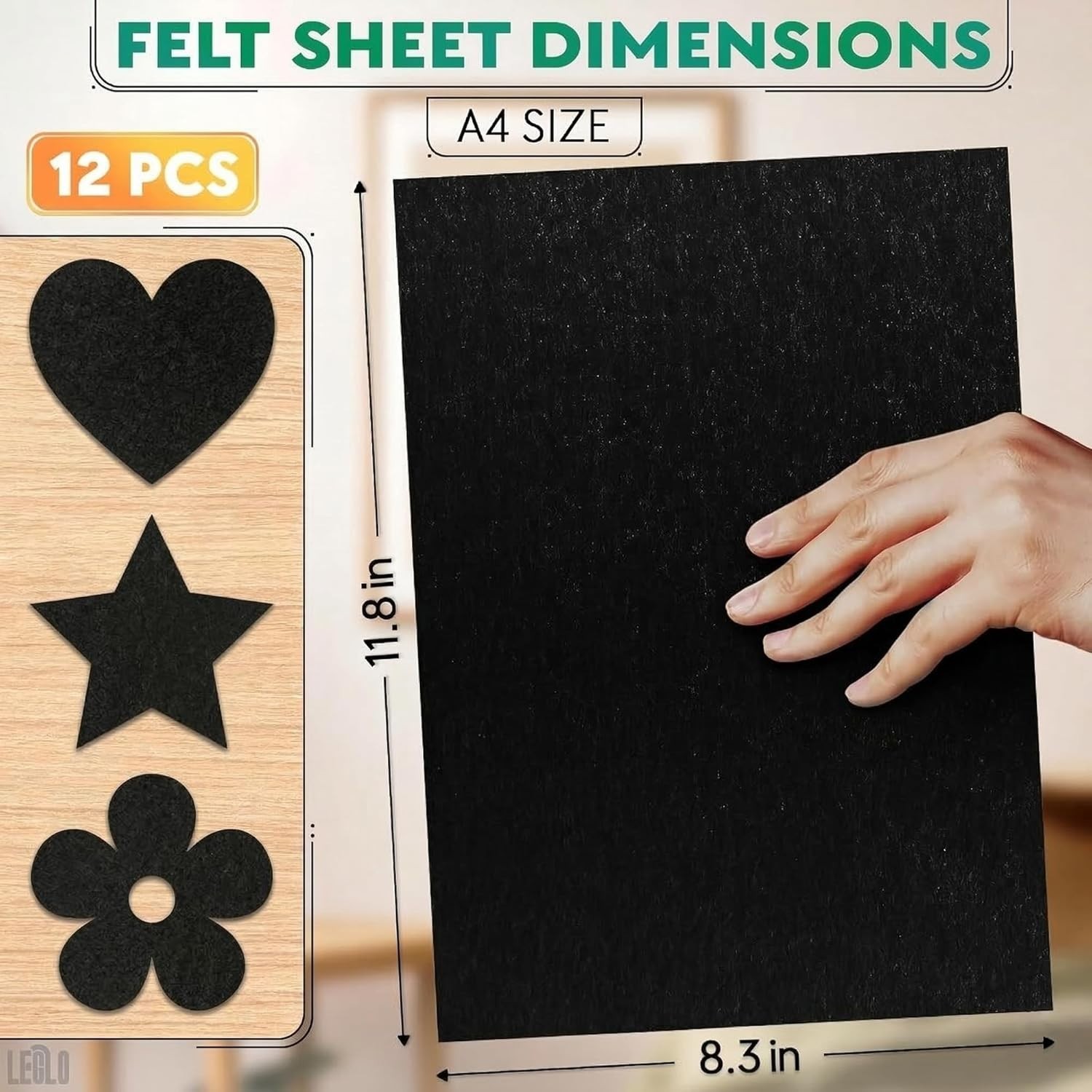 Craft Projects Made Easy: 12 A4 Black Felt Sheets with Adhesive – DIY Essential