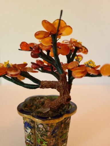 Chinese Gem Stone Art Bonsai Tree Carnelian Cherry Tree Cloisinae Pot 5″x5″