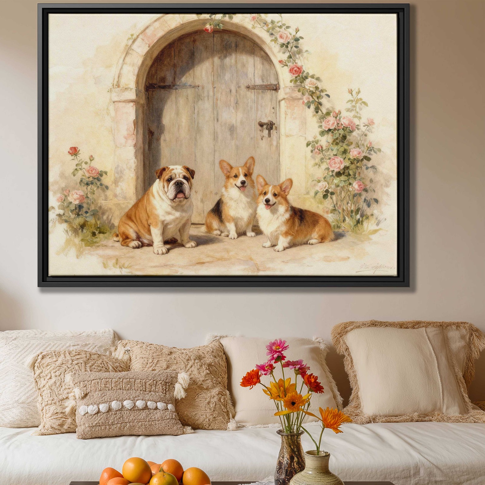 Watercolor Painting Dog Art Bulldog Corgi Canvas Print Wall Decor Pet Artwork