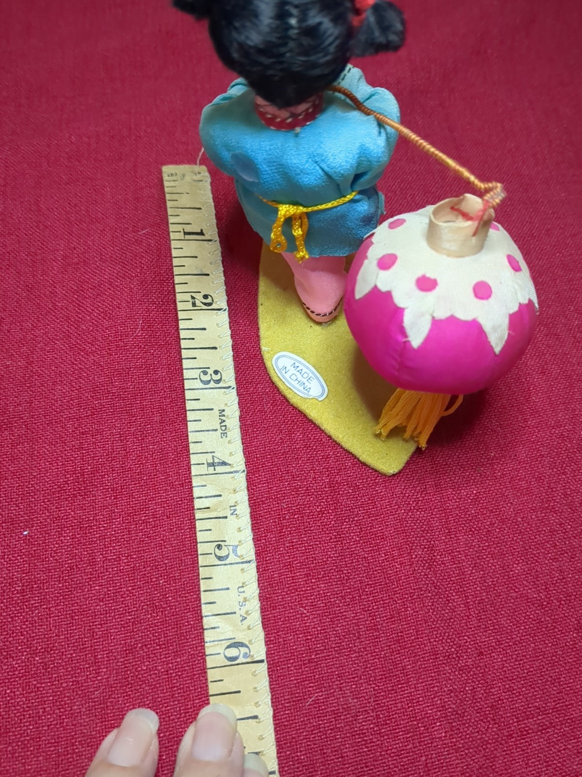 Vintage Peking Silk Doll Figure, Asian Girl Chinese Painted Face Lantern 5″ Tall