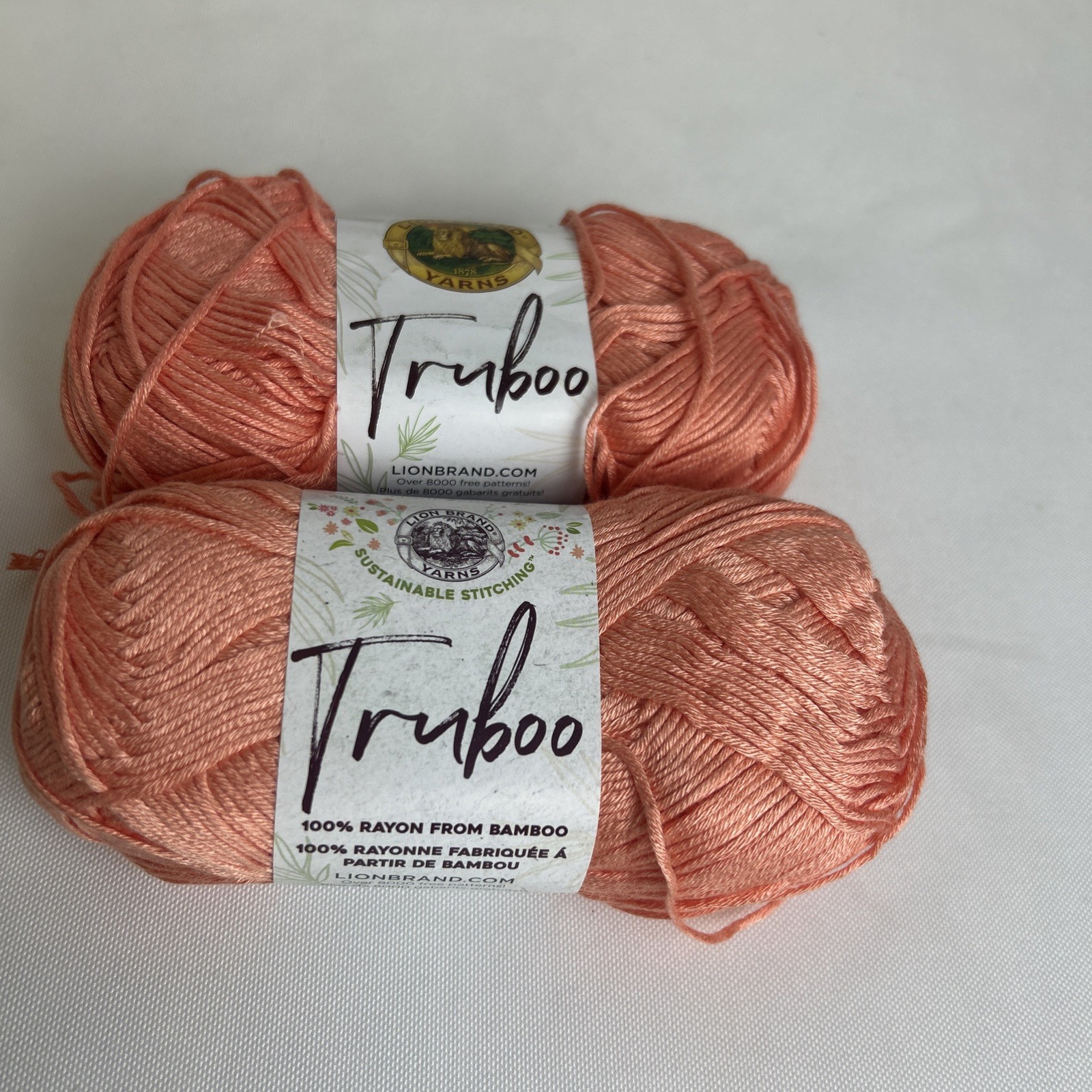 Lion Brand Truboo Yarn Coral #103 100% Rayon from Bamboo Lot of 2