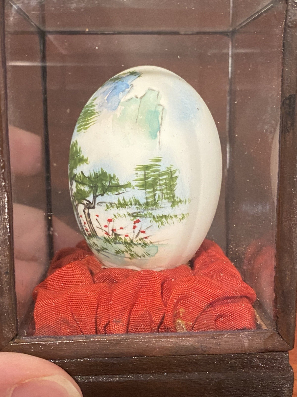 Hand Painted Nature Scene Chinese Egg in Acrylic Case w/ Issue (SEE Description)