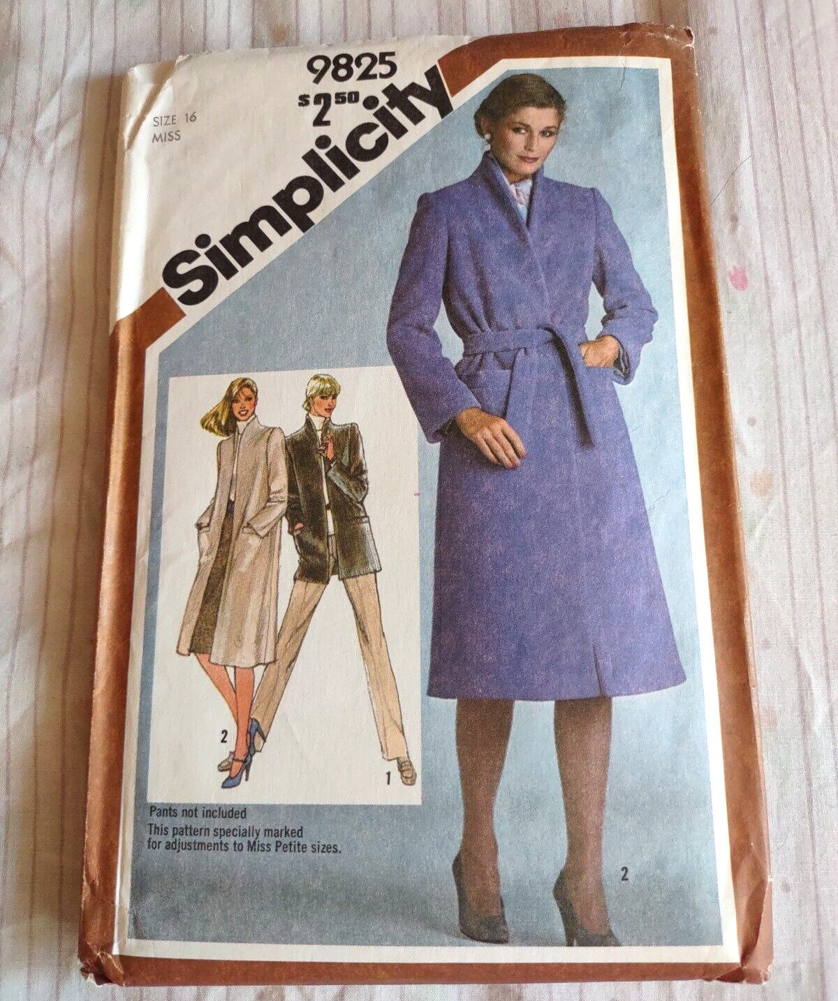 Simplicity Misses Lined Coat or Topper Pattern 9825 Size 16 From 1980