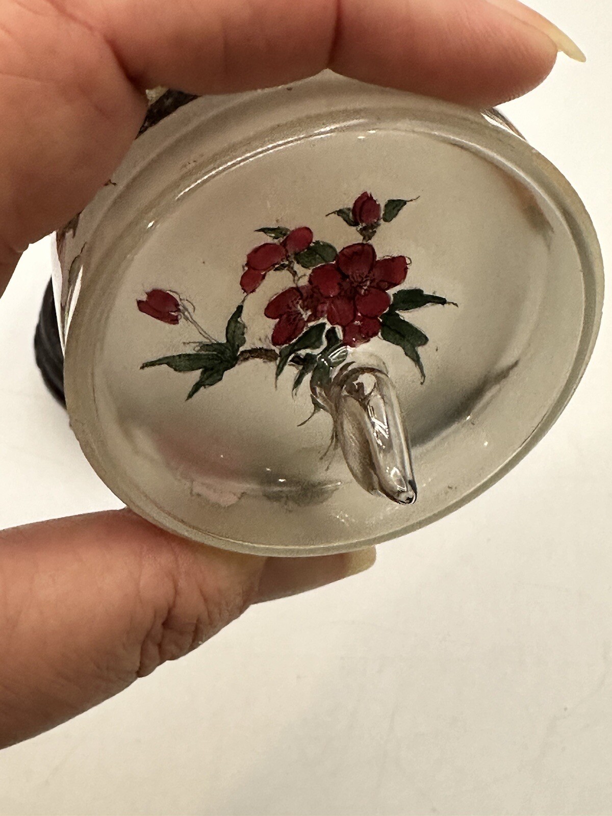 Asian Reverse Painted Frosted Glass With Hand Blown Top Seal